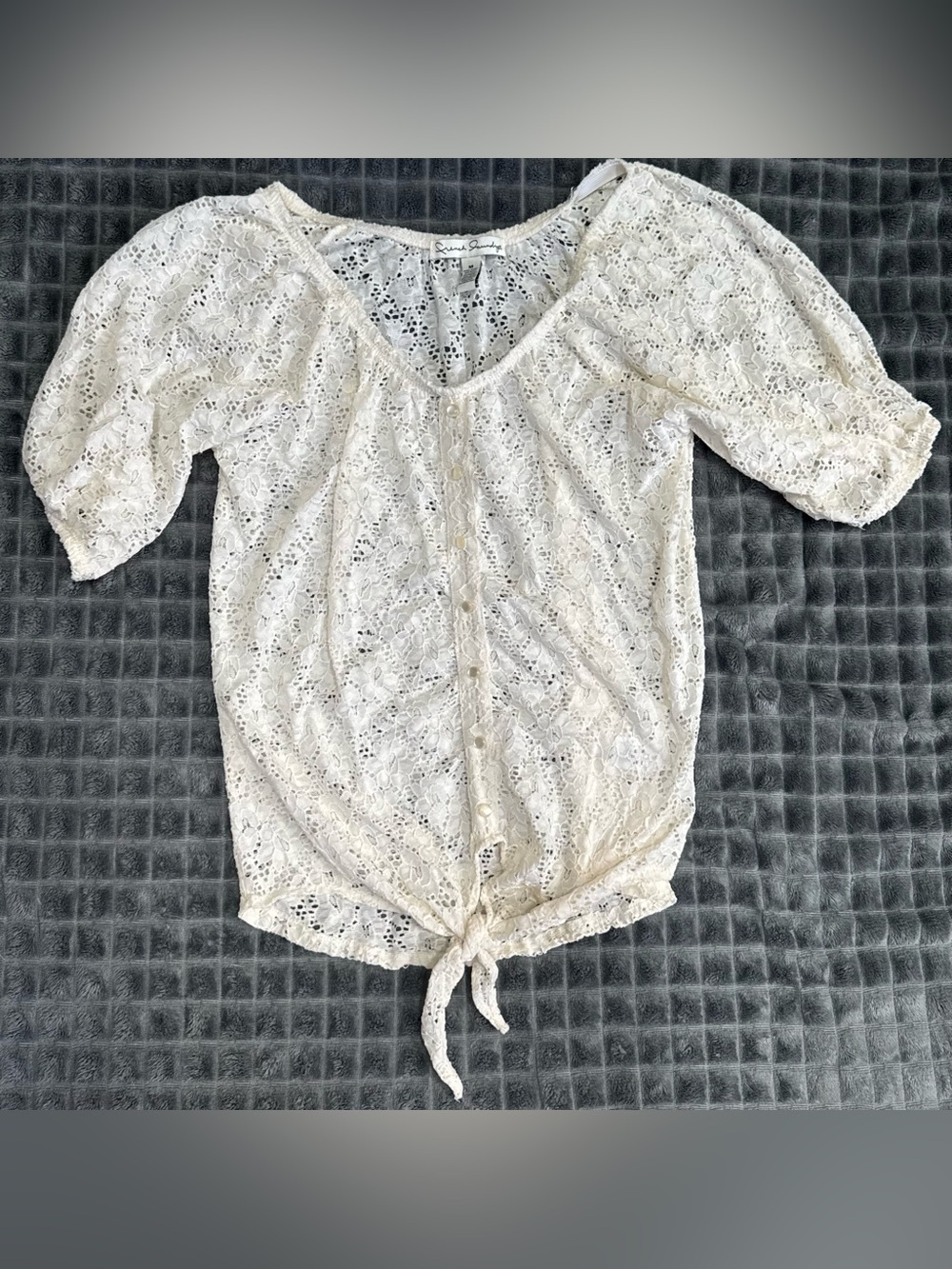 ❤️ French Laundry Small Cream Lace Button-Front Women's Top Blouse Shirt (B7)